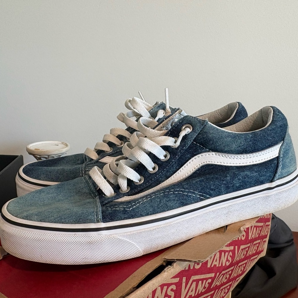 Vans Old Skool Denim Low-Top Sneakers in Blue and White